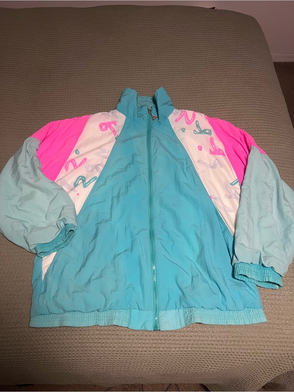 80’s Vintage Aqua & Hot Pink Colorblock Windbreaker